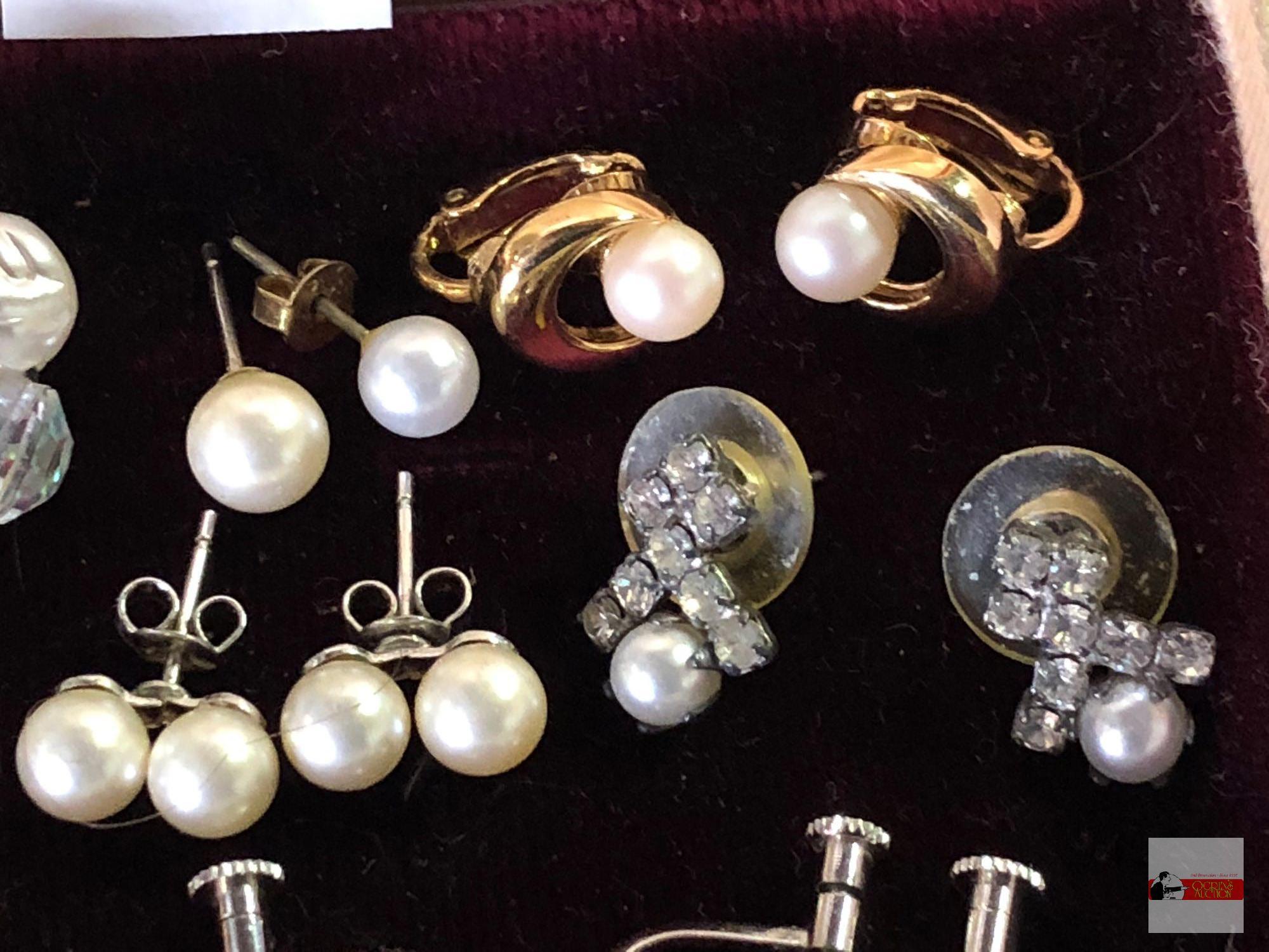 Jewelry - Earrings - 9 pr. misc. pearl earrings, post, screw back, clip-on