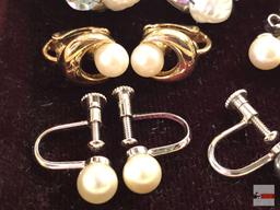 Jewelry - Earrings - 9 pr. misc. pearl earrings, post, screw back, clip-on