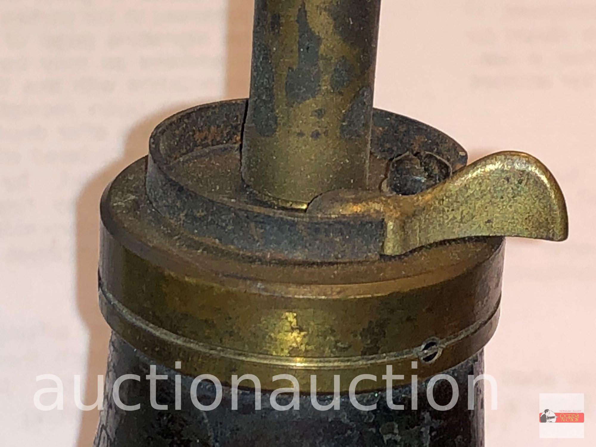 Powder horn - vintage ornate metal powder horn, Made in USA
