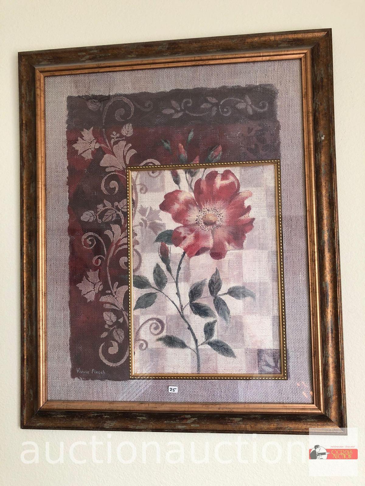 Artwork - print, floral by Vivian Flasch, framed & matted, 27"wx32.5"hx1.5"d