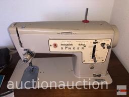Sewing - Vintage Singer "Stylist" sewing machine, cabinet w/ extra needles, 24"wx30.5"hx17.5"d
