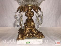 Ornate pedestal decor dish with prisms, Genuine Monarch crystal, made in West Germany on Marble base