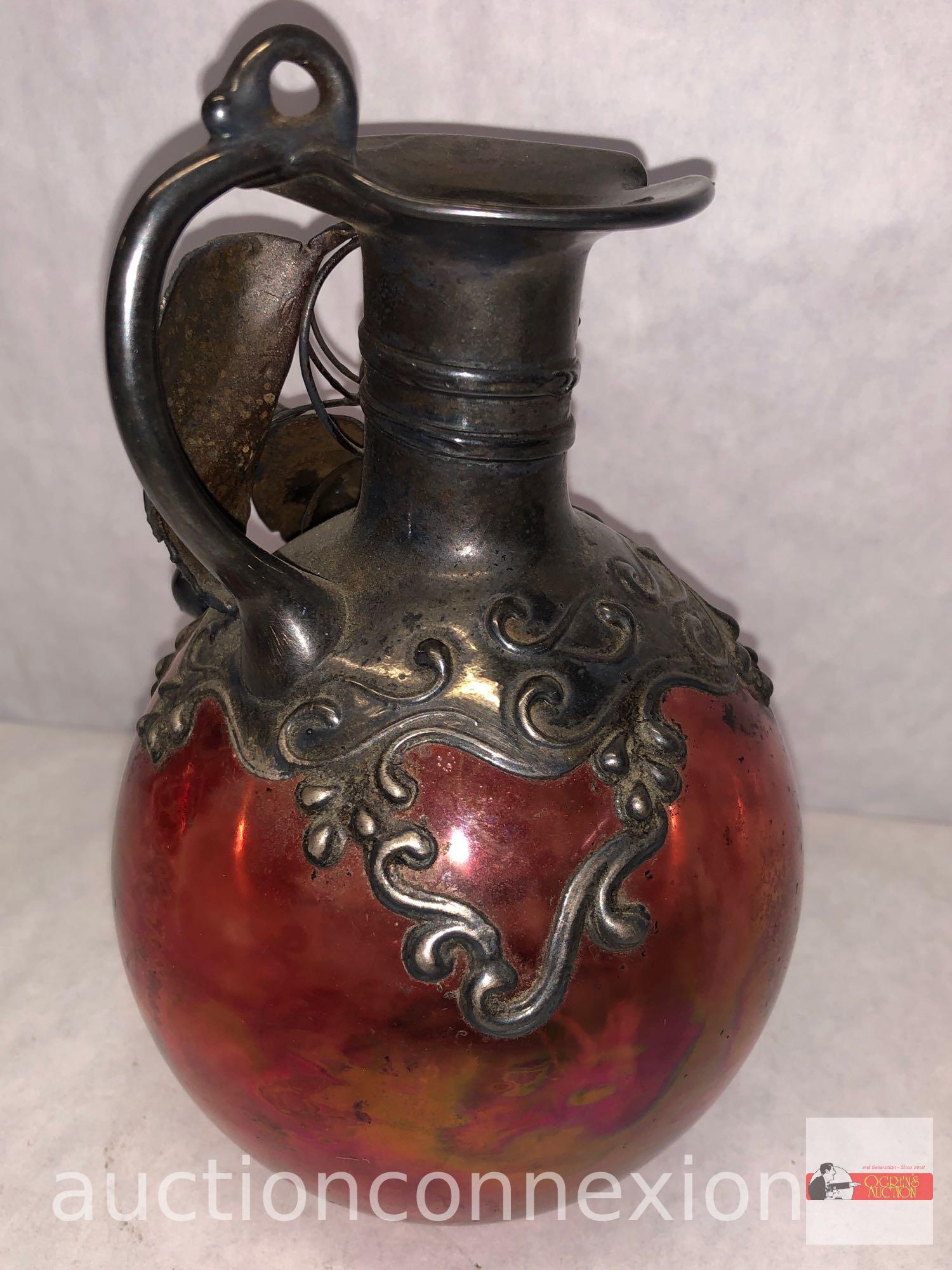Pitcher - Hand blown glass pitcher with metal decor top