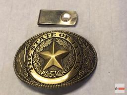 Belt Buckle & tie clip - The State of Texas 3.75"
