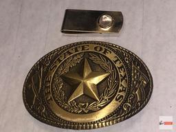 Belt Buckle & tie clip - The State of Texas 3.75"