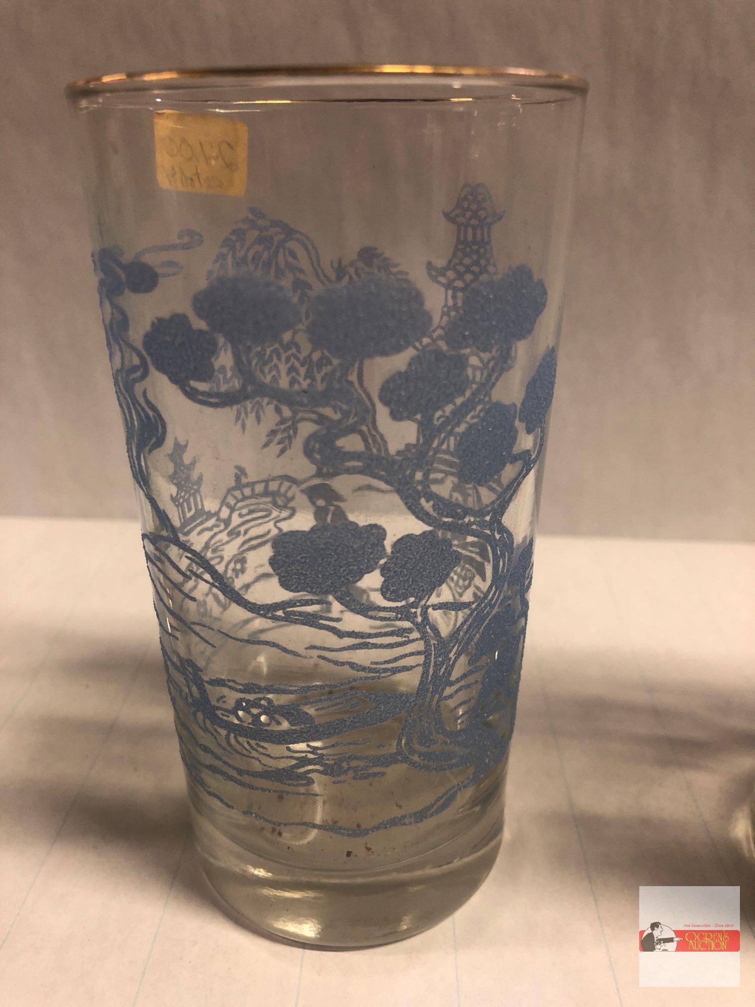 Asian items - 5 - Vase (chipped lip) 8"h, 4 tumblers 5.25"h