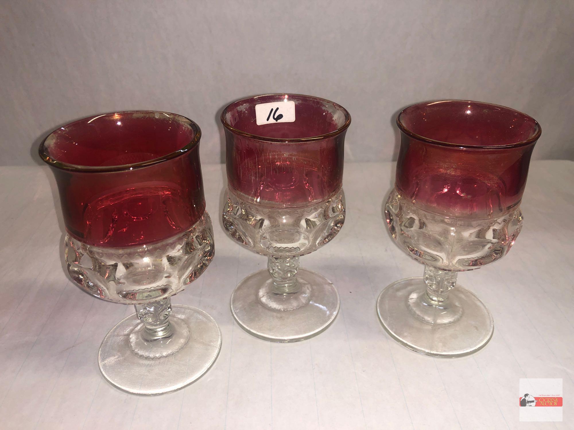 Dish ware - 10 items - 3 Hall oval dishes 9.25"wx5"w, 3 Fiesta cups 2.75"h, 3 Ruby flash goblets 5.5