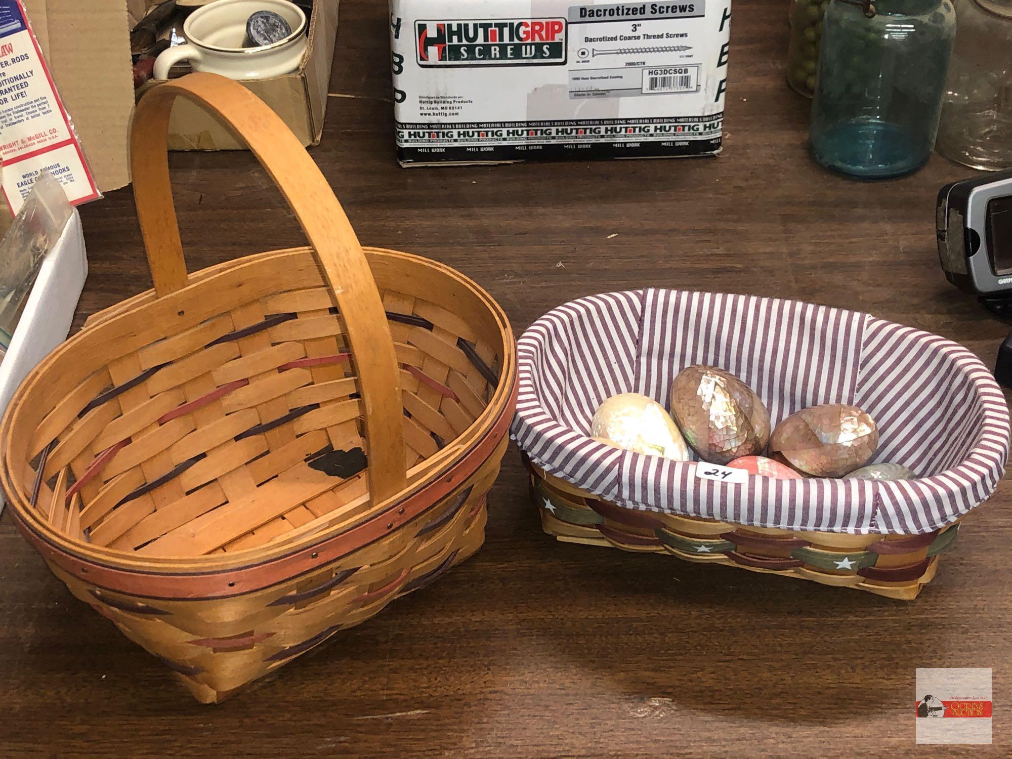 2 Baskets - 1 Longaberger and 7 decor eggs