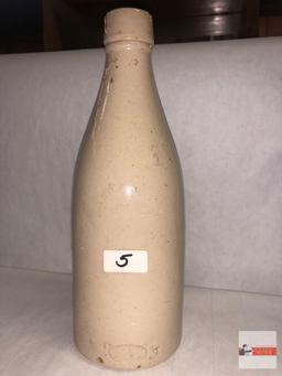 Collectibles - 9 - pottery bottle 8.5"h, white hobnail milk glass sugar 3"h & creamer 4"h, 4 Delft