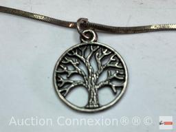 Jewelry - Necklace, Italy, .925 sterling silver necklace w/round tree pendant