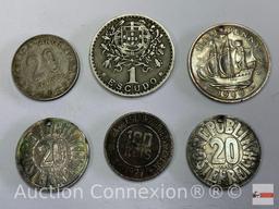Coins - 6, vintage foreign coins, 1927, 1940, 2-1954, 1955
