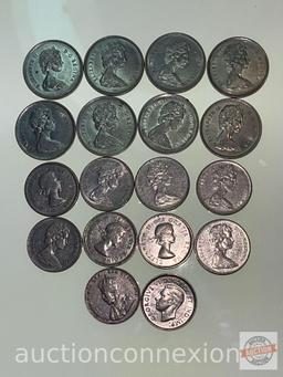 Coins - Canadian quarters & nickels, 2 are silver, 20's, 30's, 60's, 70's
