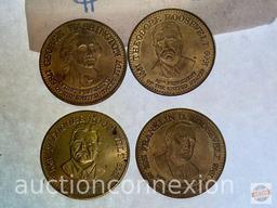 Coins - 4 vintage Shell Oil president collector coins, Washington, 2 Teddy Roosevelt, 1 Franklin