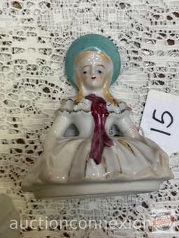 Figural Woman Porcelain Dresser Box, 5.25"h