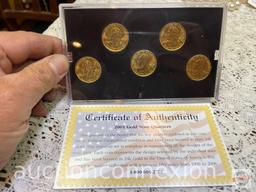 Coins - 2001 Gold Edition State Quarter Collections, NY, NC, RI, VT, KY