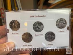 Coins - 2001 Platinum Edition State Quarter Collections, NY, NC, RI, VT, KY