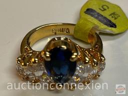 Jewelry - Fashion Cocktail Ring, 14k gold electroplated cubic zirconia, Lg. Blue pear shaped stone w