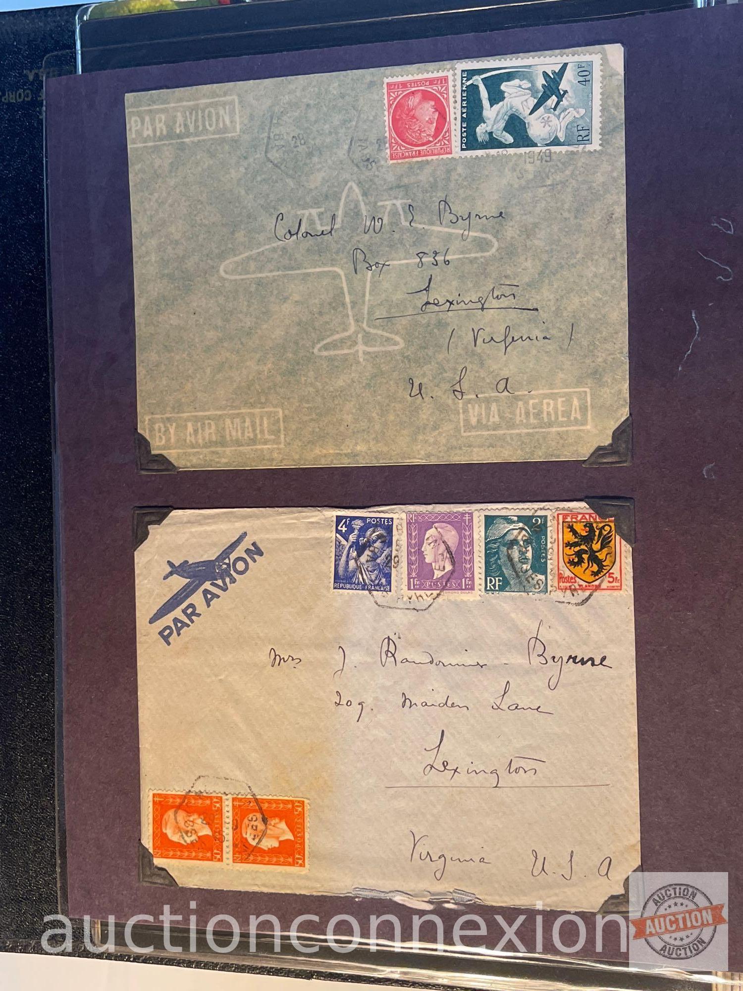 Ephemera - Stamps/airmail - Album of vintage, early 1900's, some embossed, airplanes etc.