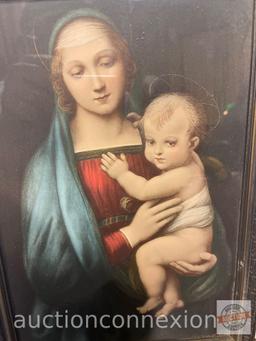Artwork - "Madonna Del Granduca, in ornate frame, Raffaello, Firenze R. Galleria Pitti, 12.5"hx9"w