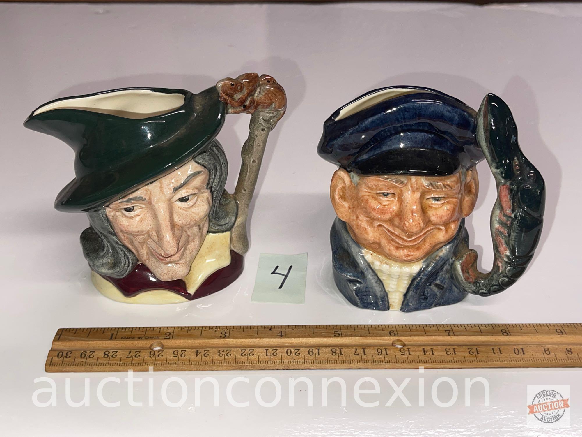 2x's-the-money Royal Daulton Toby creamers, Pied Piper 4"h & Lobster Man 4.25"h