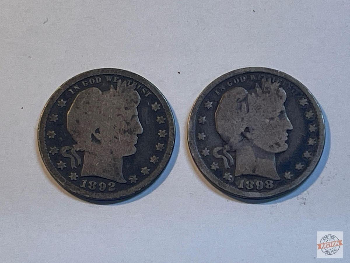 Coins - 2 Barber quarter dollars 1892, 1898