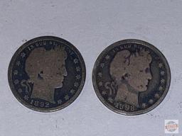 Coins - 2 Barber quarter dollars 1892, 1898