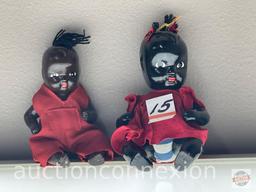 Black Americana - 2 porcelain, jointed baby dolls, 5"h and 5.5"h