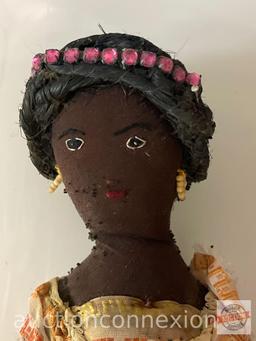 Black Americana - 2 vintage jointed dolls, boy & girl, 4"h