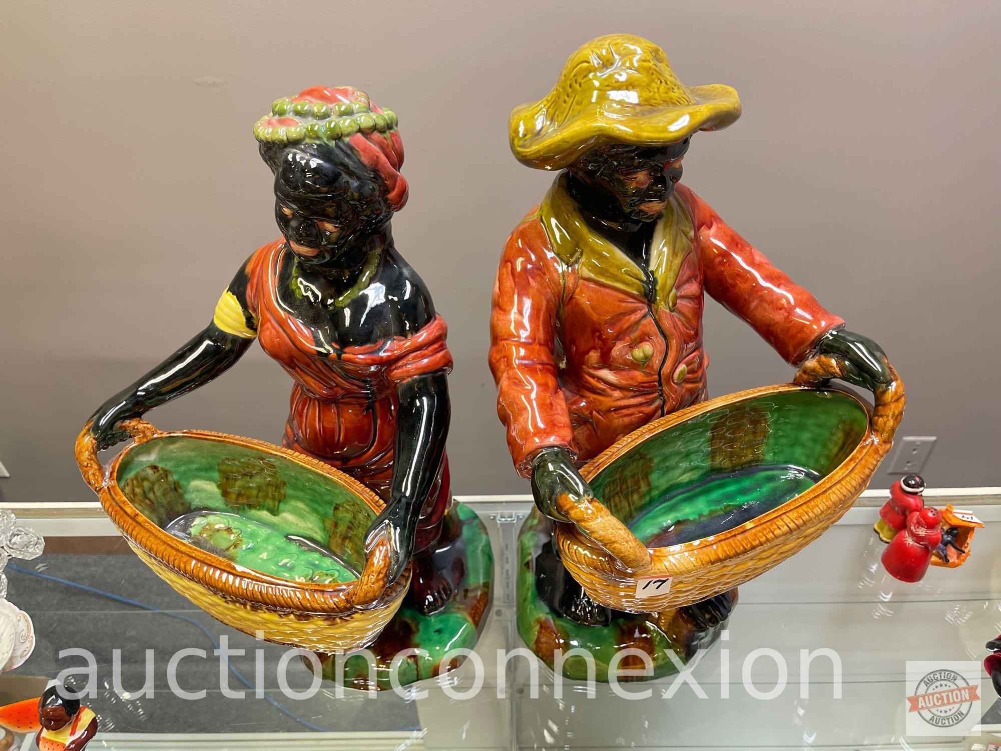 Black Americana - 2x's-the-money Large Majolica Harvest Figurines, 22"h