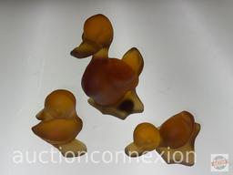 Ducks - 3 pc. set satin glass molded glass duck figures