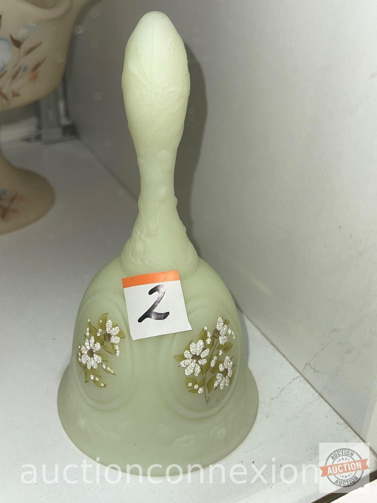 Fenton Bell, frosted, hand painted, signed, no clapper, 7"h