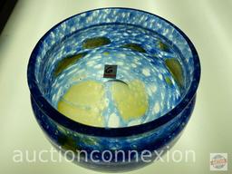 Studio Art glass bowl, blue 8"wx3.5"h