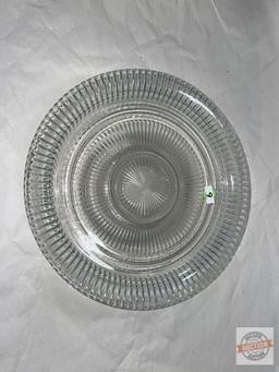 Glassware/Dish ware - Round 12"w ribbed platter & 9"w stand (chip on base rim)
