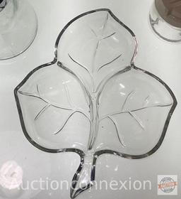 Glassware 5 - Leaf nut dish, 2 syrup dispensers and 2 cruets