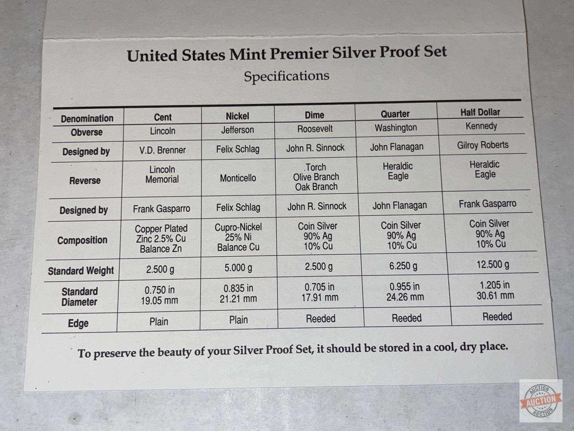 Silver Premier Proof Set - 1993s US Mint Premier Silver Proof Set Uncirculated