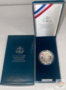 Silver - 1990p Silver Proof Dollar, US Eisenhower Centennial Coin
