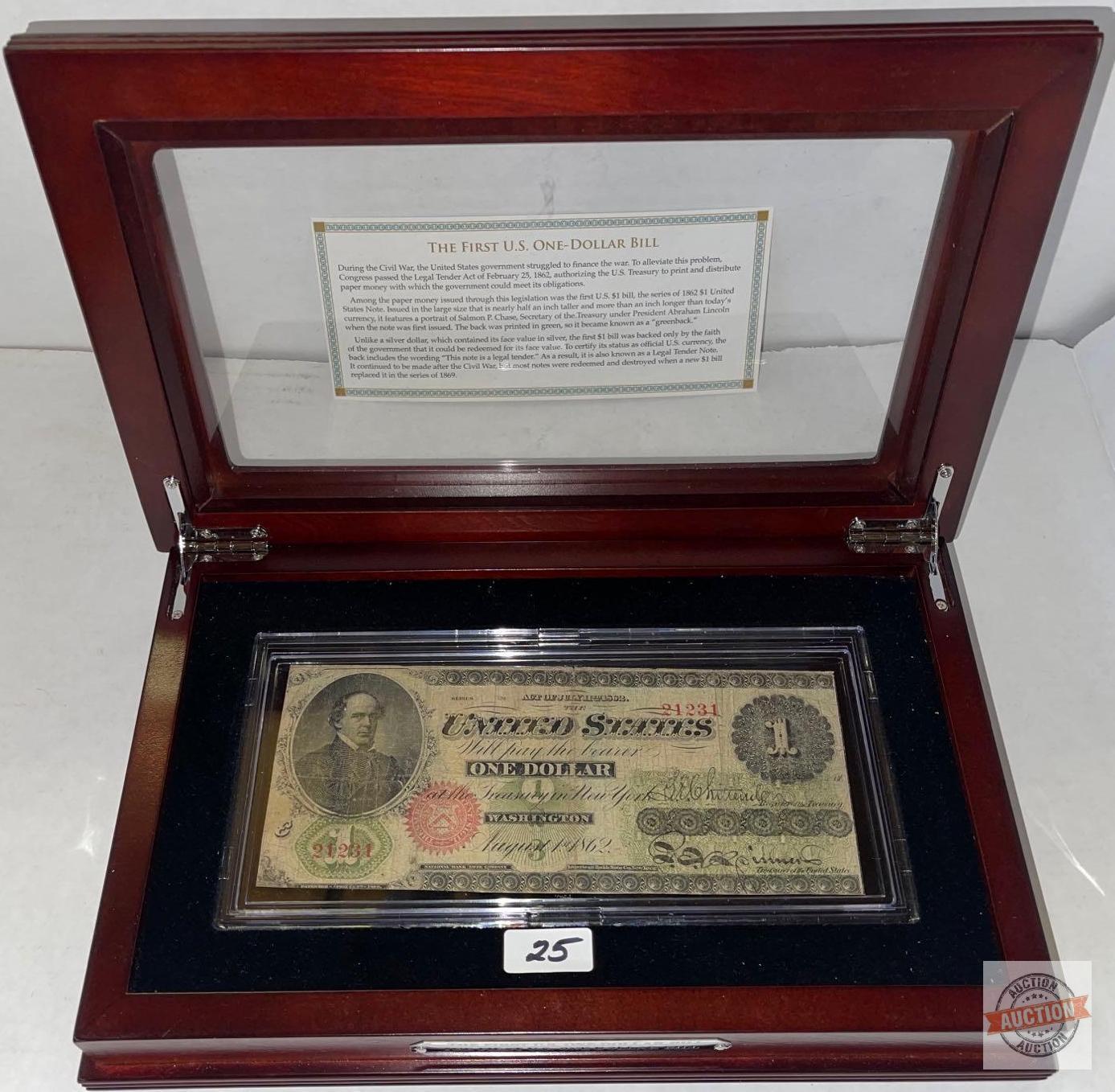 1862 First US $1 dollar bill, US note, large size, August 1st 1862, Red seal, Chase Greenback #21231
