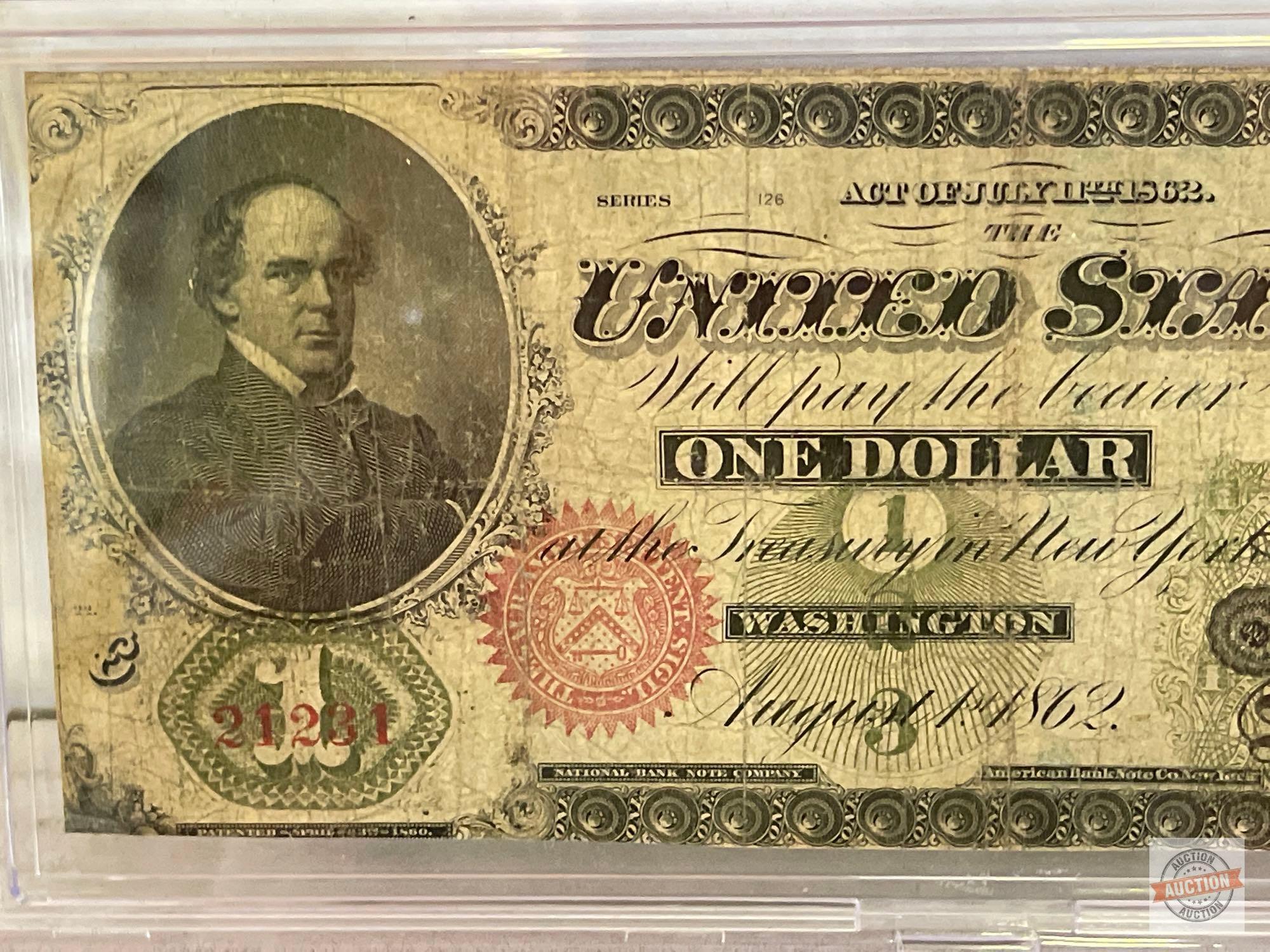 1862 First US $1 dollar bill, US note, large size, August 1st 1862, Red seal, Chase Greenback #21231