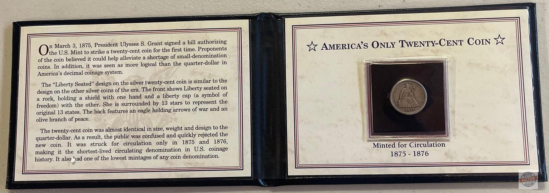 $.20 Cent Coin, 1875s Silver - America's Only Twenty-Cent Coin, PCS Stamps & Coins in Folio