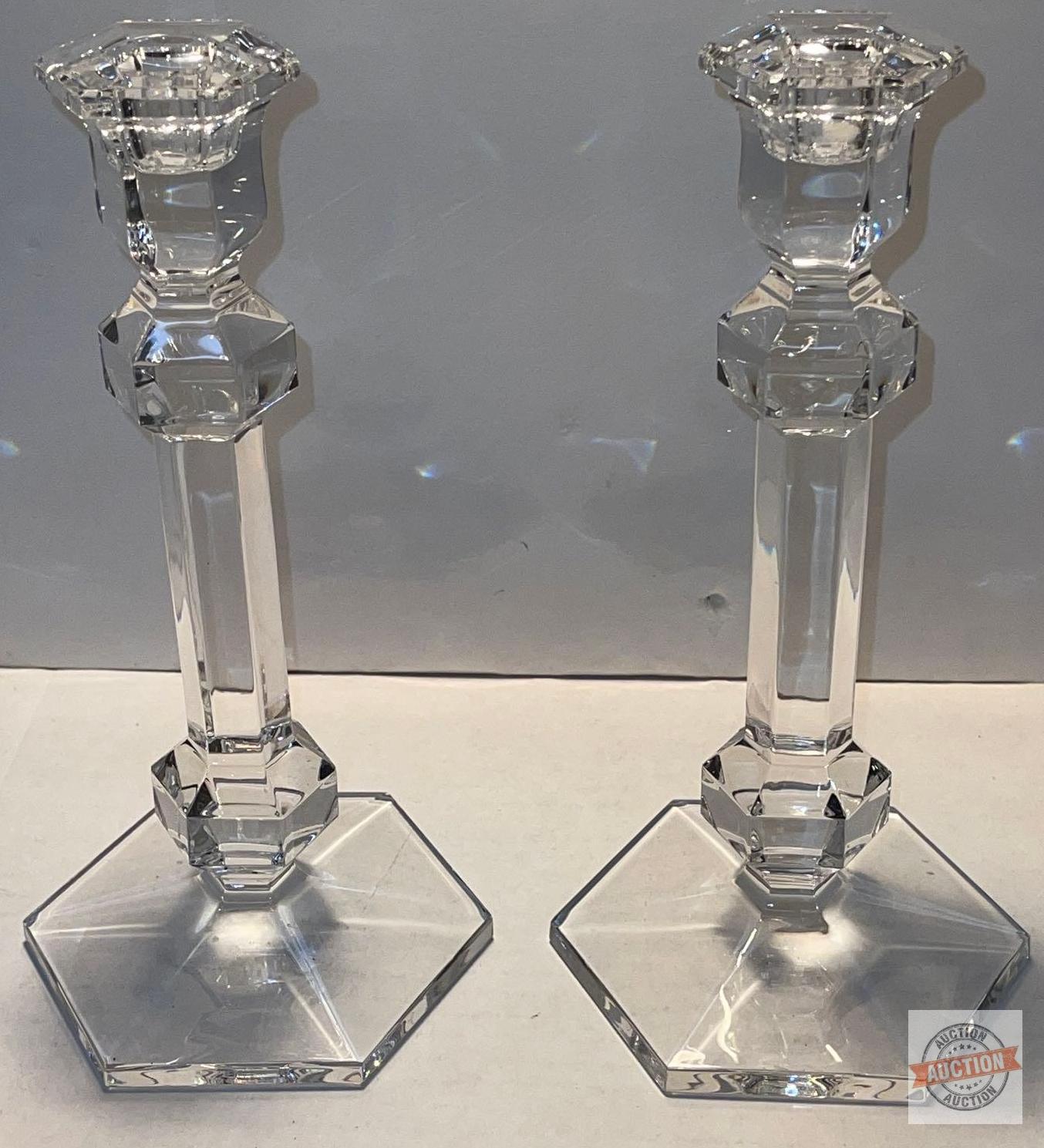 Pair Crystal candlesticks, Val St. Lambert, 9.5"h Belgium Fine Crystal Galatee pattern