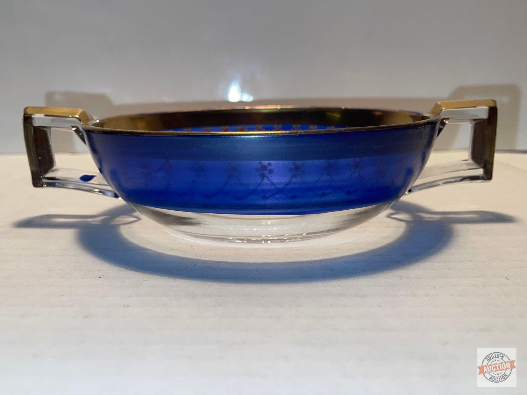 Heisey - Art Deco 2 handled Nappy bowl, cobalt