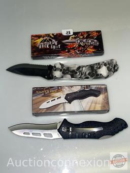 Knives - 2 Frost Cutlery, Buck Shot (skull design) and Night Hawk,