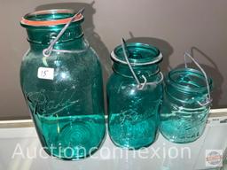 3 Ball canning jars with bail clasps