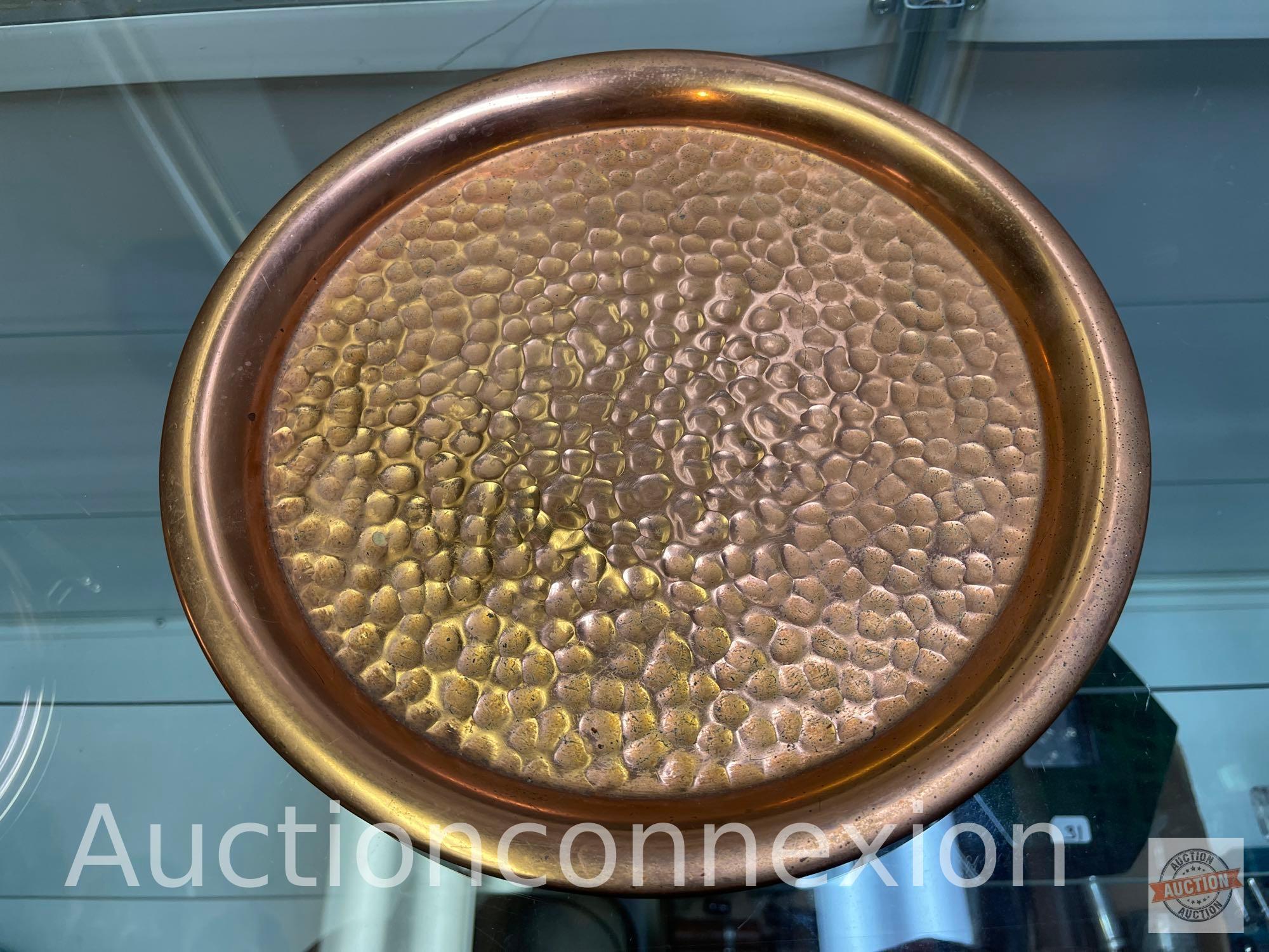 Copper ware - 4 items trivets, platter, dish