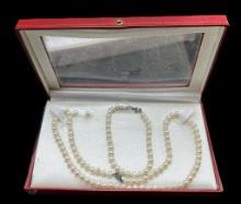 Sterling Silver Cultured Pearl Necklace, Studs,