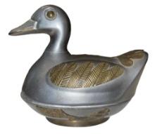 Pewter and Brass Duck Decorative Covered Dish