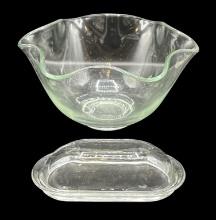 Vintage Ruffled Edge Glass Serving Bowl & Glass