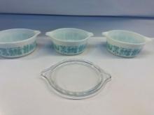 3 Vintage Pyrex Amish Butterprint Turquoise Casserole Dish / Only 1 Glass Lid