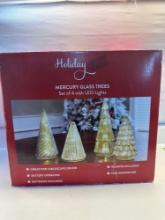 Mercury Glass Trees Set Of 3 with LED Lights