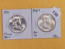 Two Brilliant Franklin silver Half Dollars